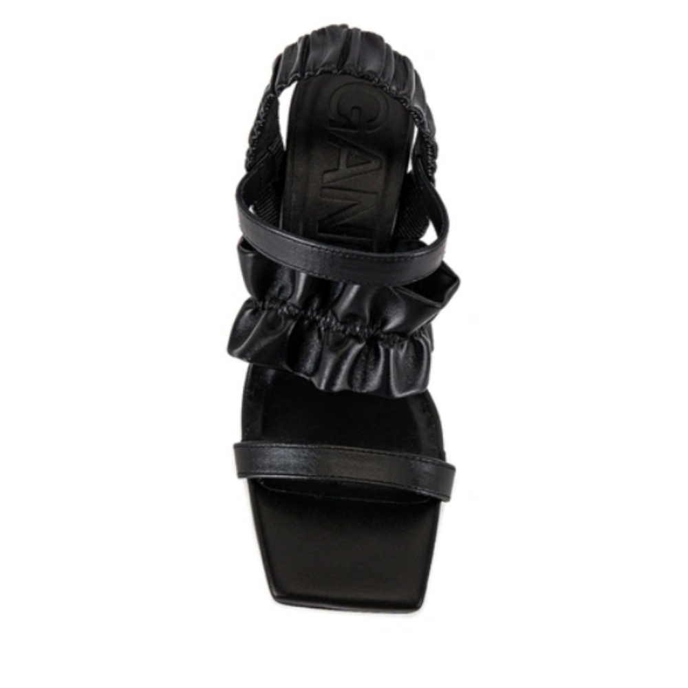 Ganni Ruffled Leather Slingback Sandals Size 39 US 9 Black - Picture 5 of 11